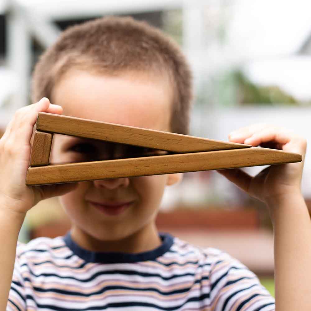 Weather-resistant outdoor wooden blocks for school construction play