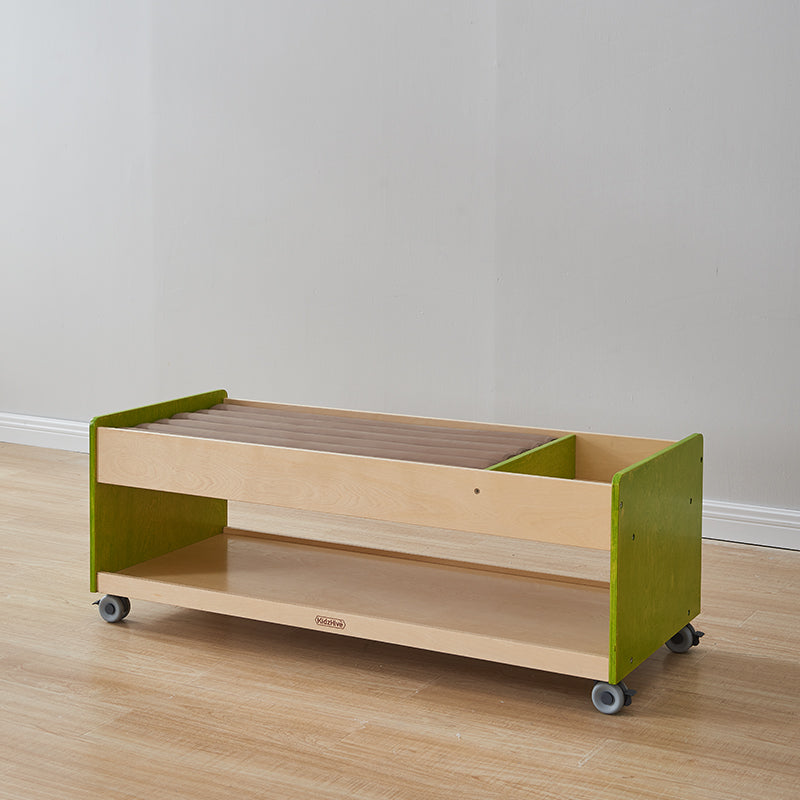 Masterkidz Happy Farming Farmland trolley filled with soft fabric soil tubes and play food.