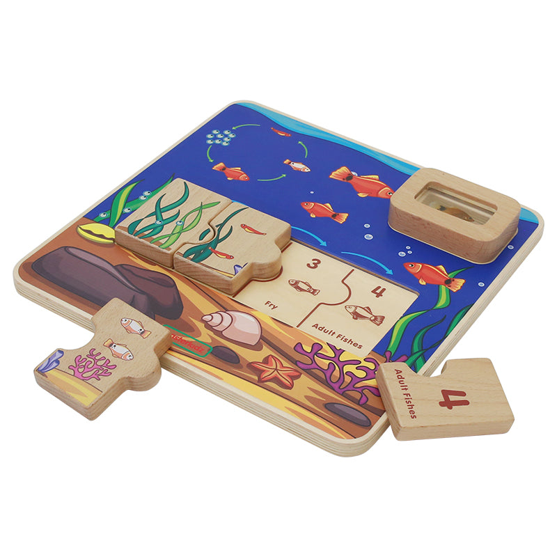 Masterkidz Fish Life Cycle Learning Board with wooden puzzle pieces