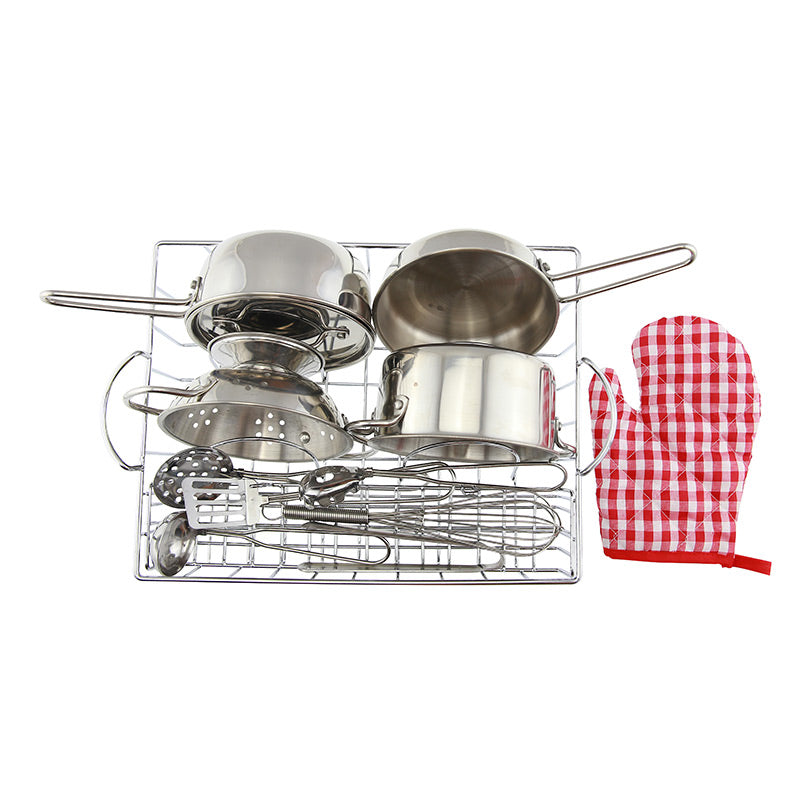 Cookware Set Pretend Play Stainless Steel 13 Piece