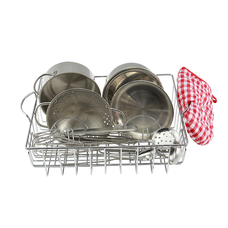 Cookware Set Pretend Play Stainless Steel 13 Piece