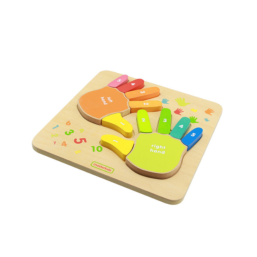 High-quality wooden finger counting board with left and right hand designs for early math learning.