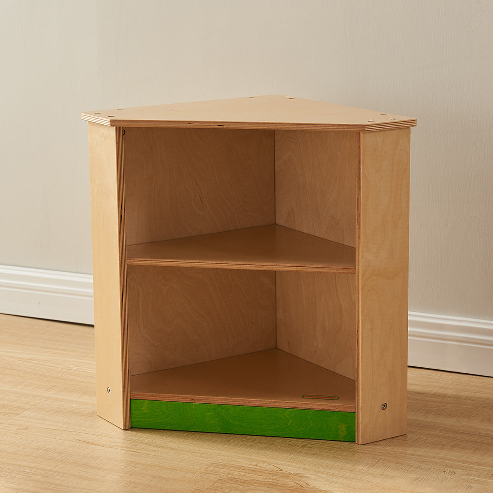 Masterkidz pastel corner unit with two shelves and green trim.