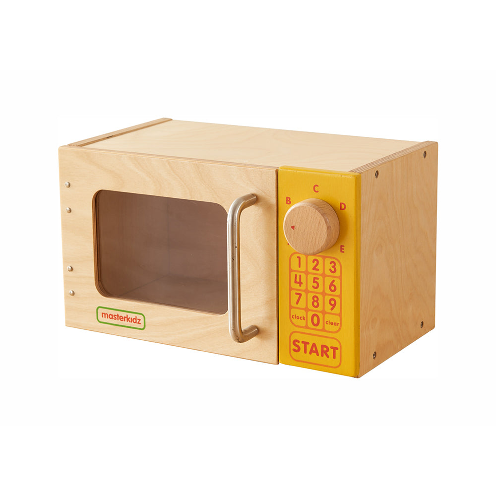 Masterkidz wooden microwave with functional control dial.
