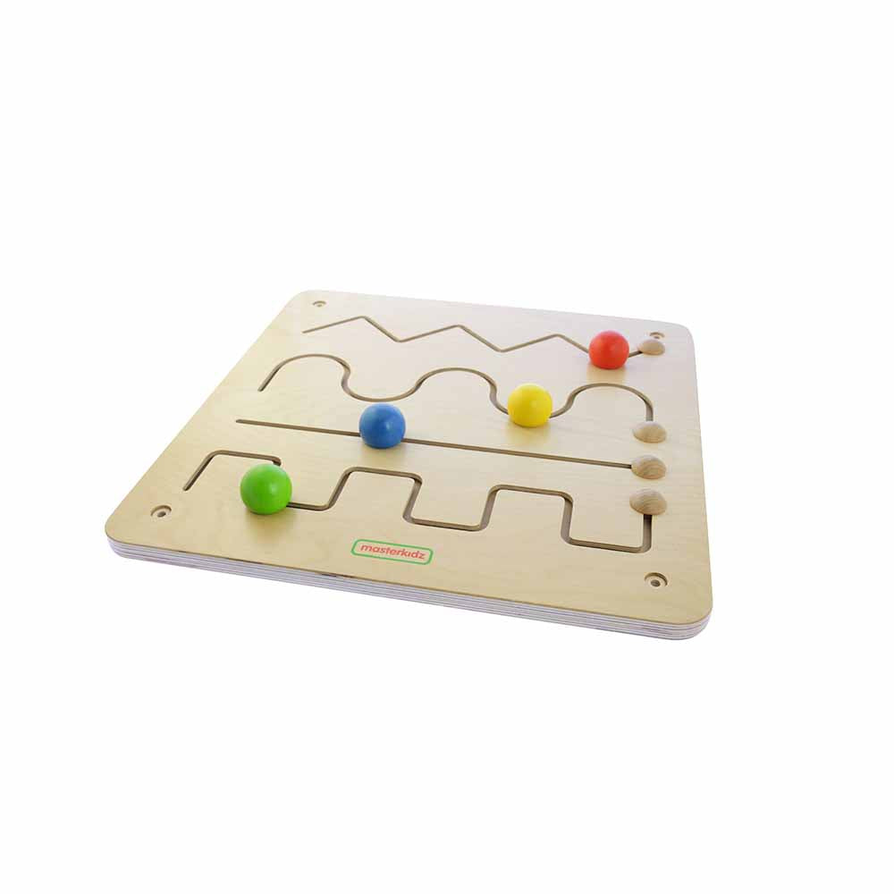 Toddler engaging with motor skills training board and Free-standing Painting Window.