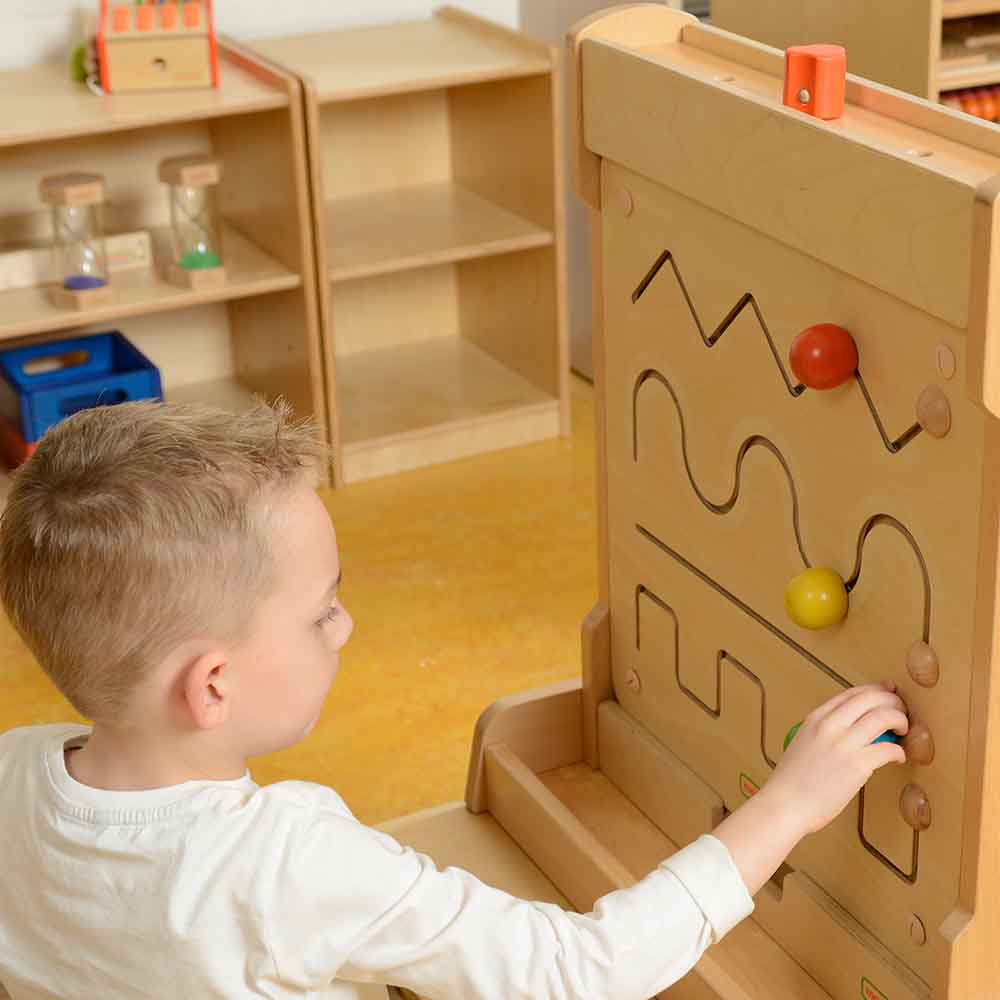 FSC-certified European Birch and Beech wood motor skills training wall panel.