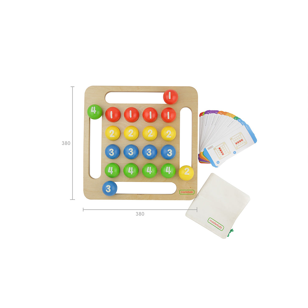 Montessori inspired number and colour recognition ball game