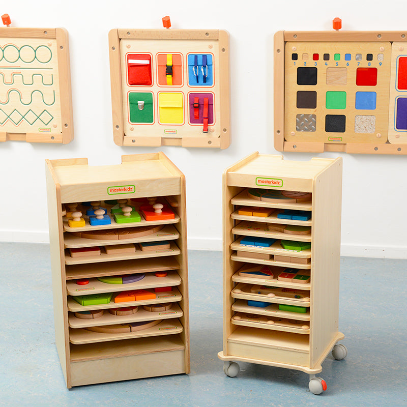 educational board toy storage tower
