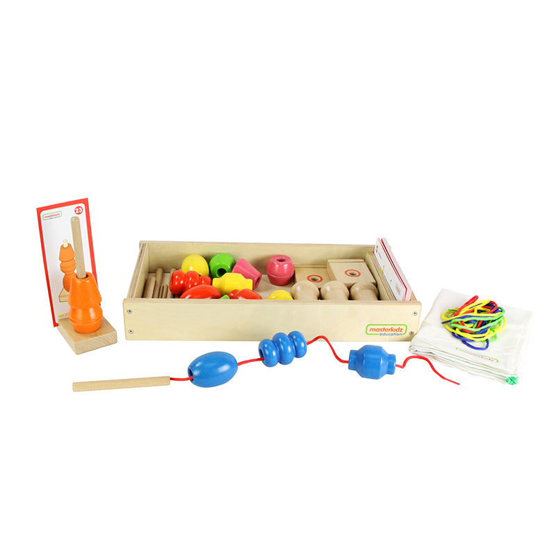 Masterkidz jumbo lacing beads set with wooden threading stands