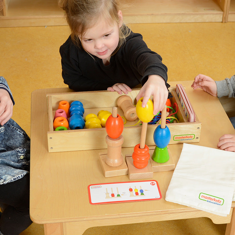 Montessori inspired threading beads activity with workcards