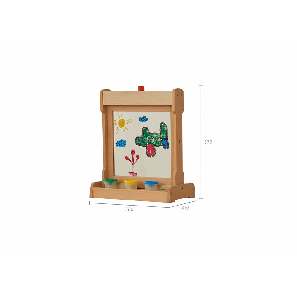 Wooden desktop art easel with storage tray for brushes and paints