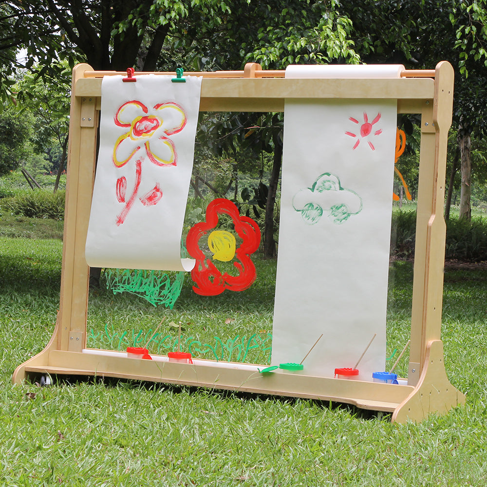 Finger painting and foam printing on large painting wall