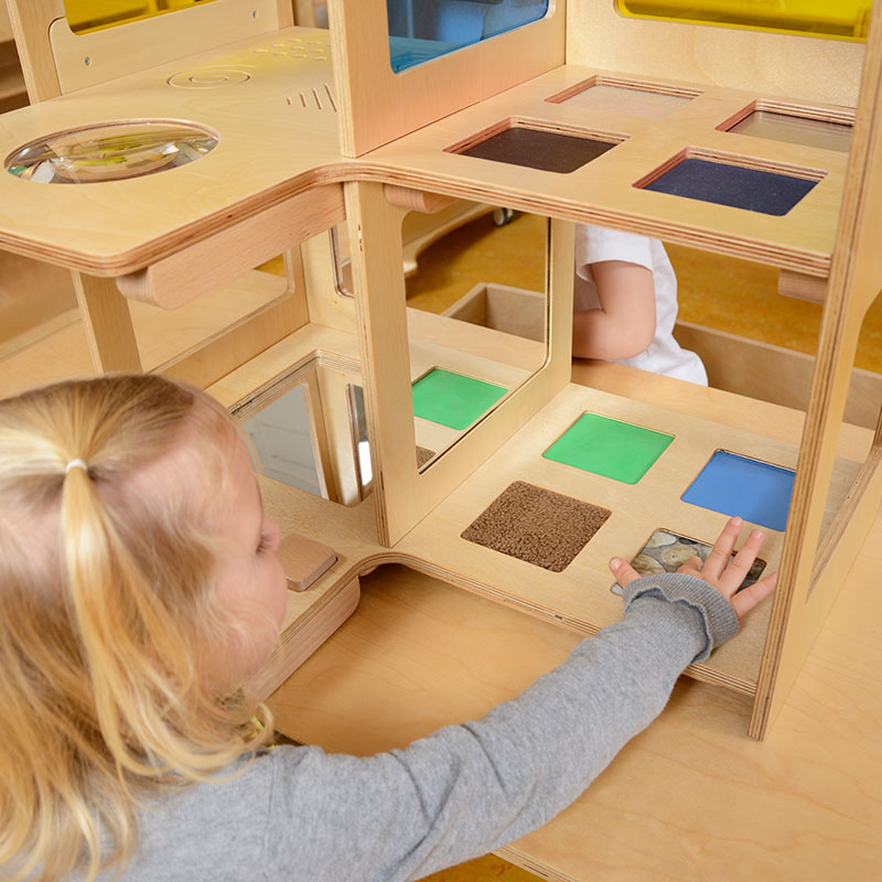 Sensory house made from Russian Birch plywood and European Beech wood with magnifier and roof mirrors.