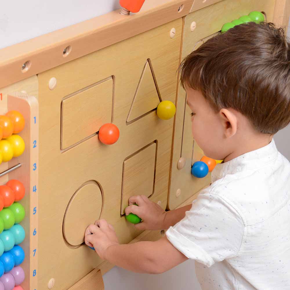 Masterkidz sliding geometric shapes wall element in classroom