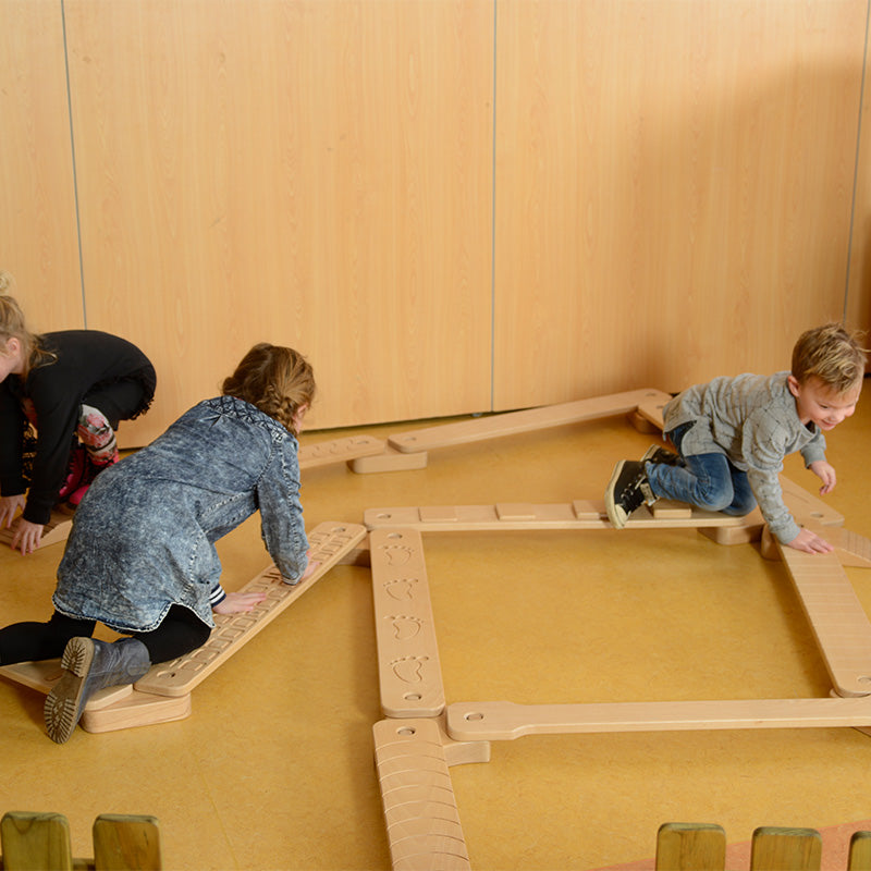Sturdy and flexible wooden balance bars for active play and exercise