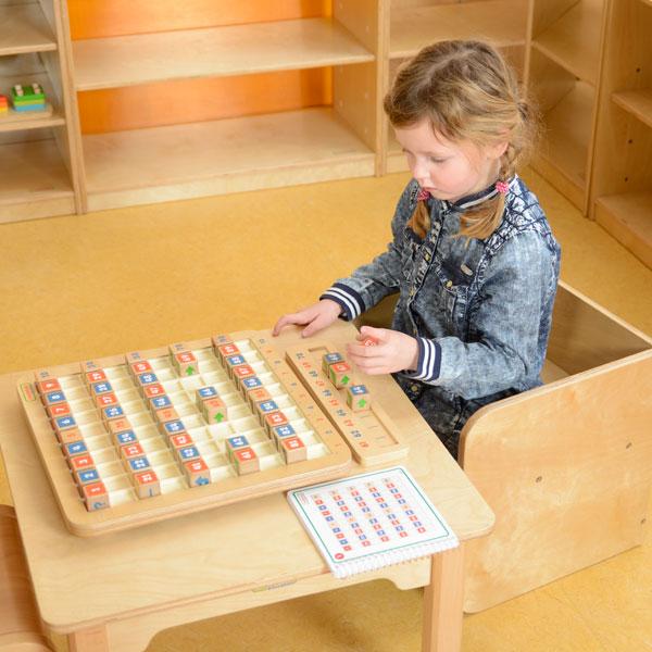 Early maths learning board with 100 wooden number blocks
