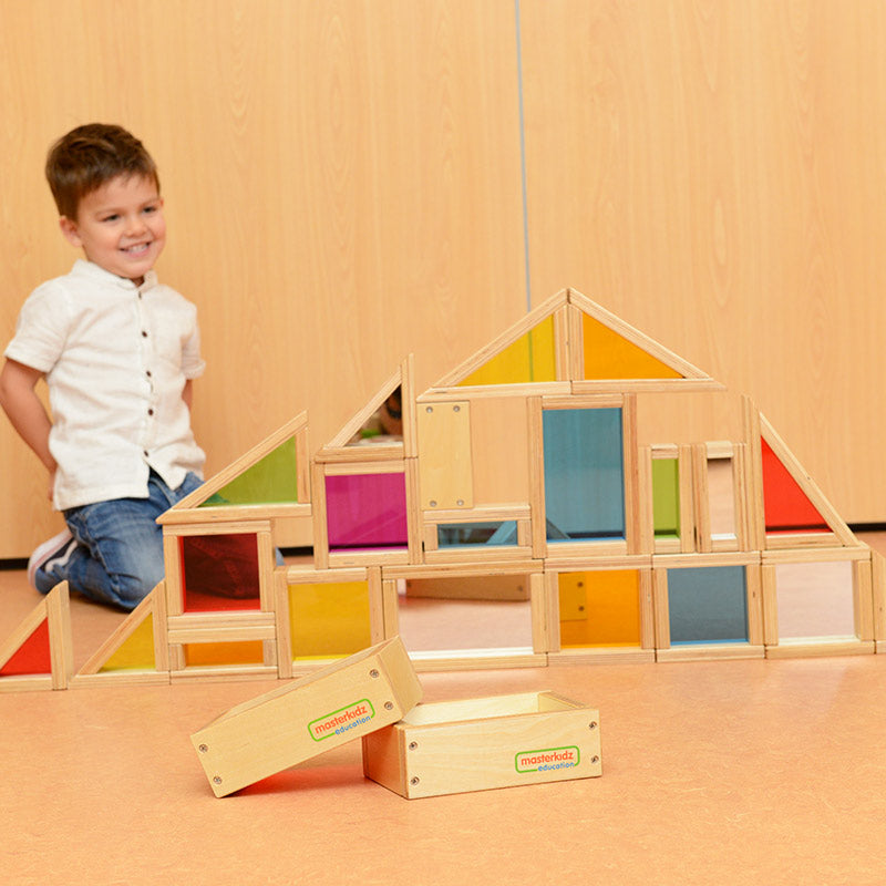 29-piece rainbow and mirror blocks for kids’ creative and STEM play.