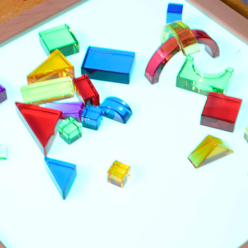 Translucent geometric colour blocks for preschool STEAM learning