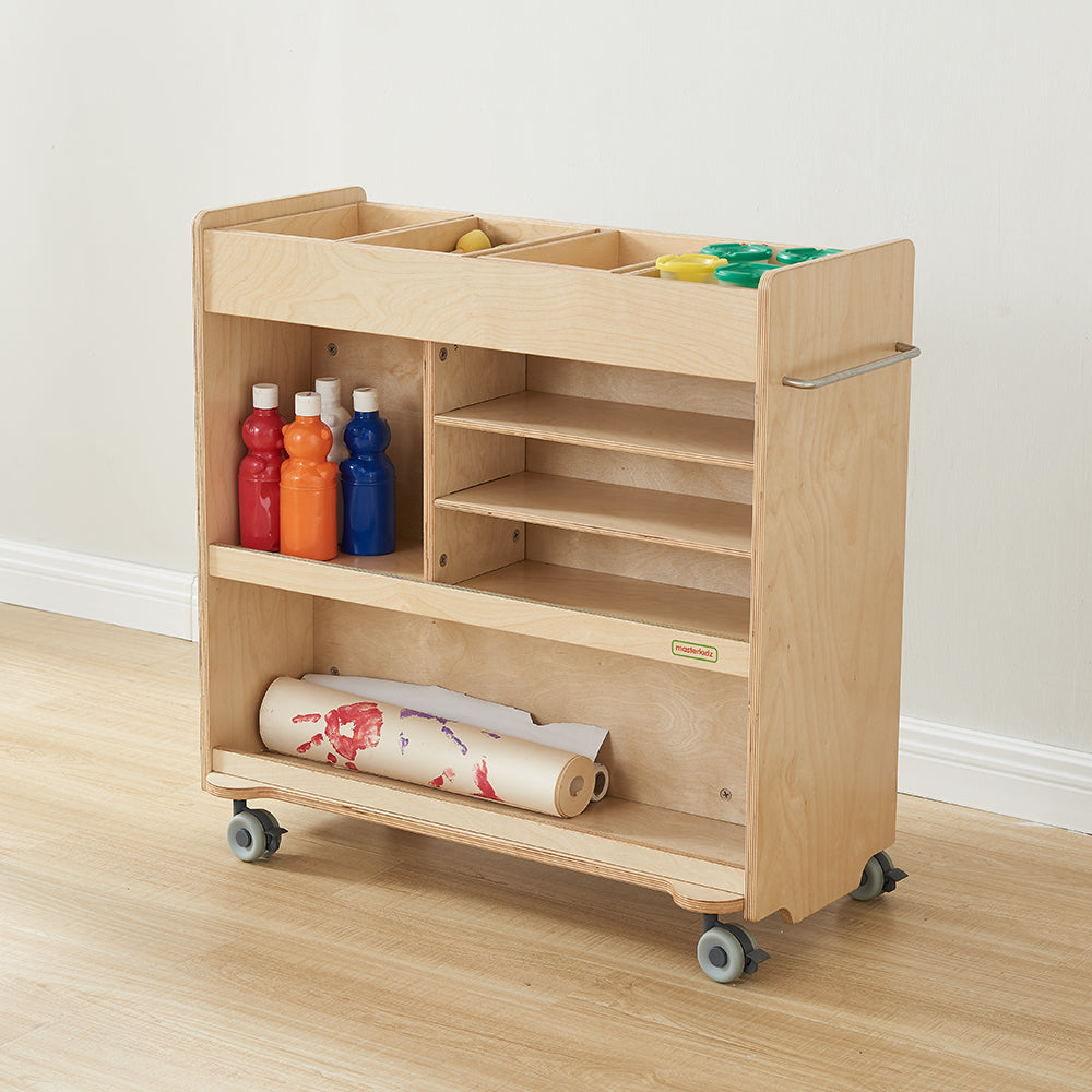 Portable art trolley for preschool painting and craft materials