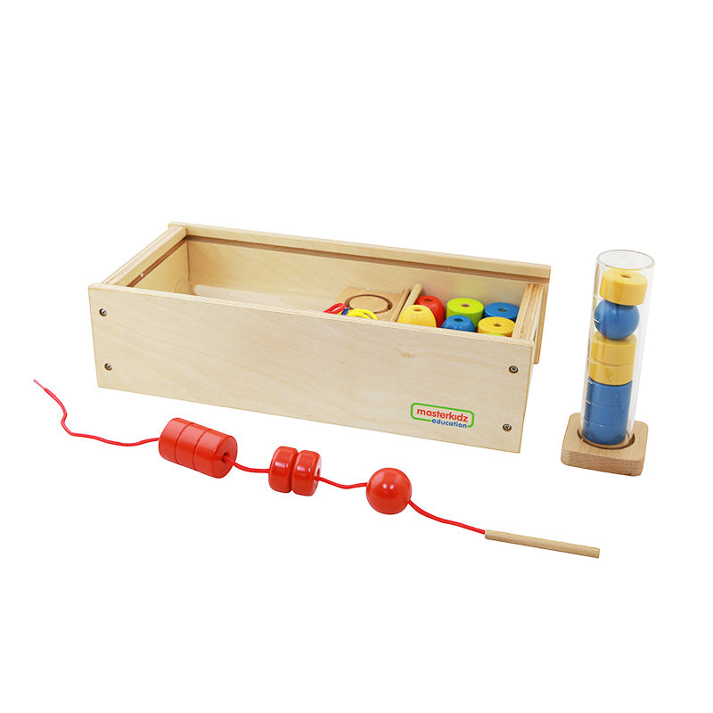 Educational wooden bead set for toddlers – pattern and height sequencing