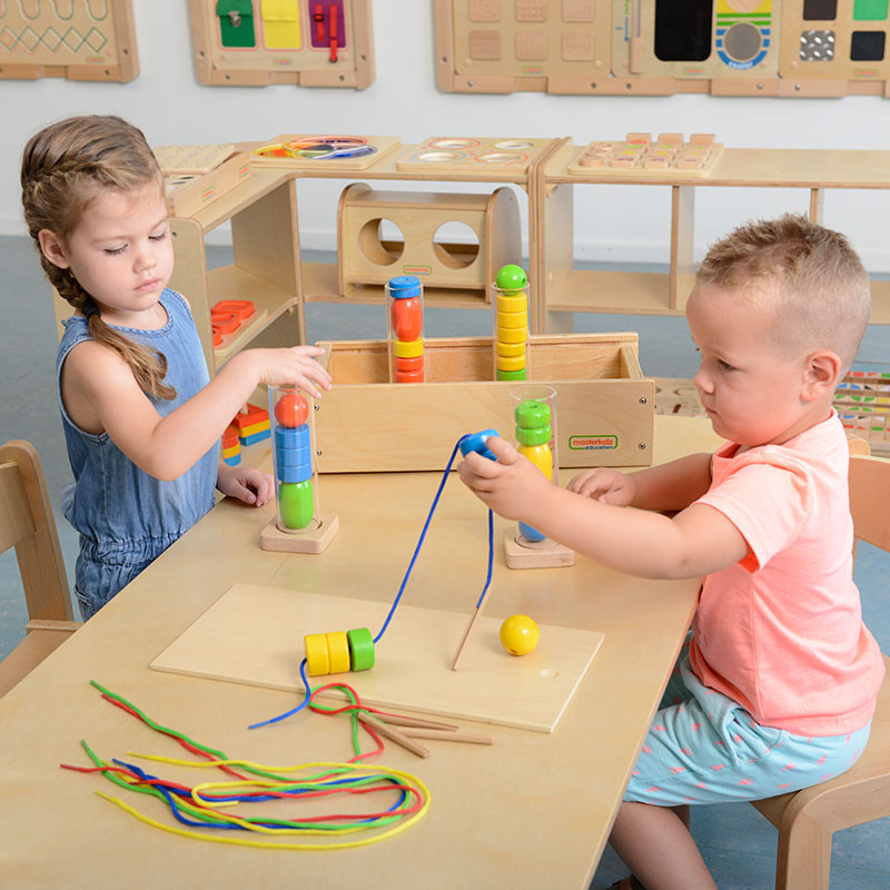 Masterkidz Lace n' Stack Bead Set with solid wood beads and stacking tubes