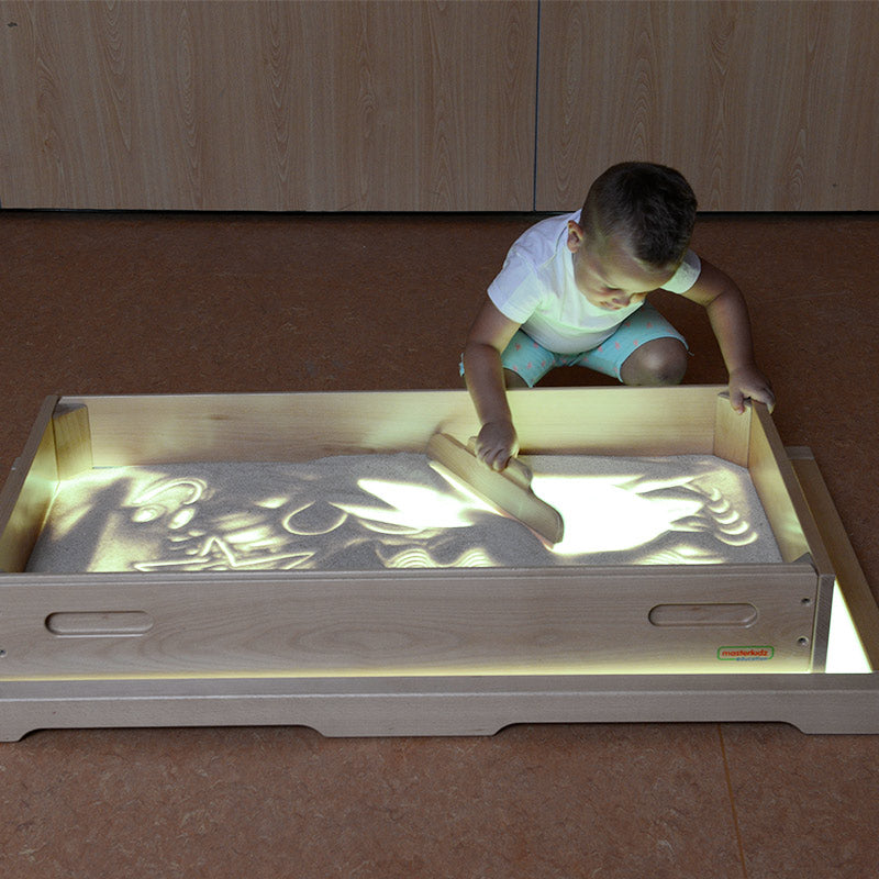 Masterkidz wooden sand tray with shatterproof glass base