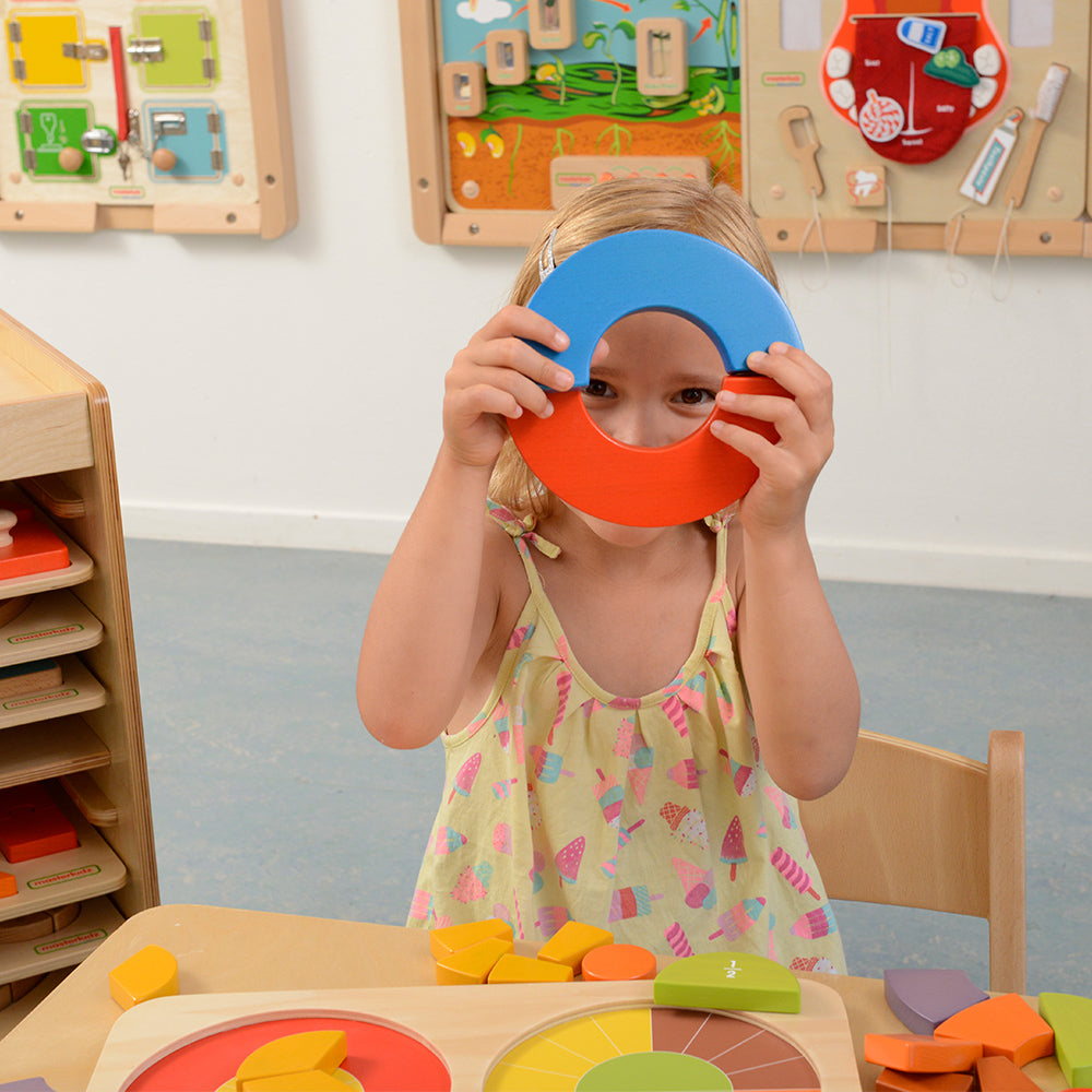 Wooden circular puzzle blocks for preschool learning