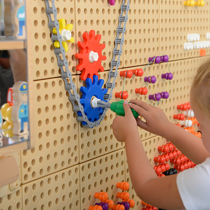 Masterkidz STEM Wall Hand Power Tools 8Pc Set – Safe, durable tools designed for young children to experience real-world building tasks.