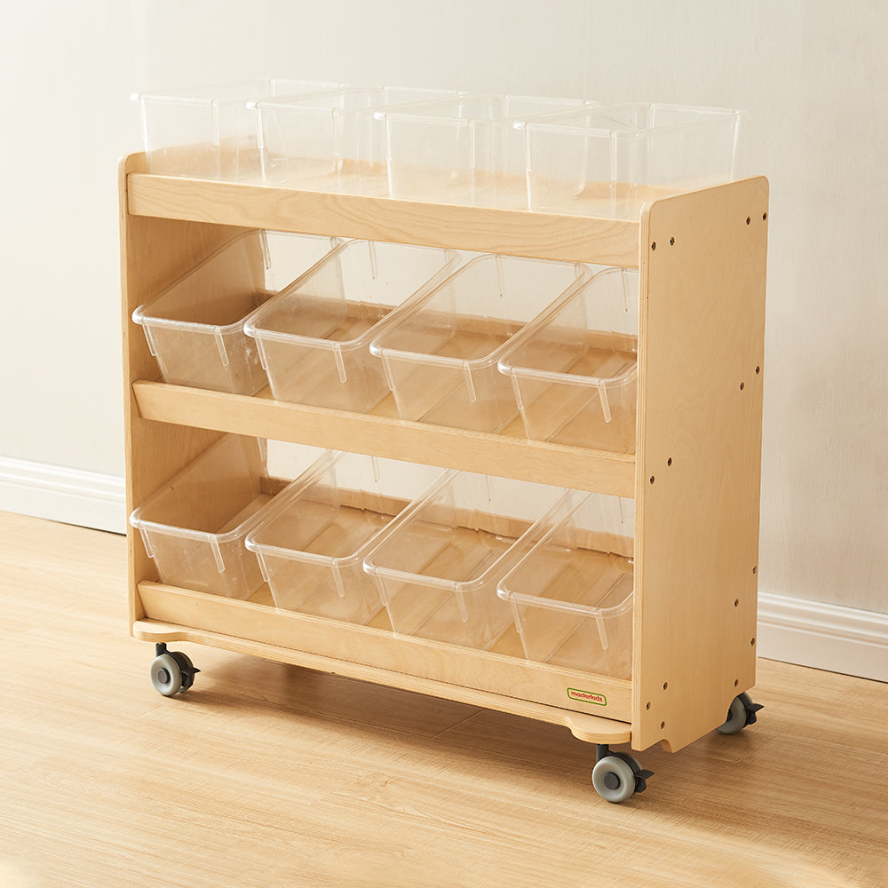 Forward-tilted lower shelves for easy component visibility.