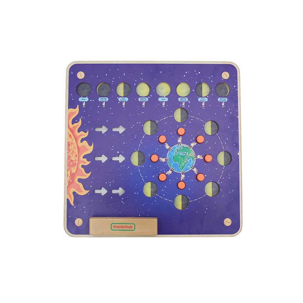 Interactive moon phases learning board for early astronomy education.