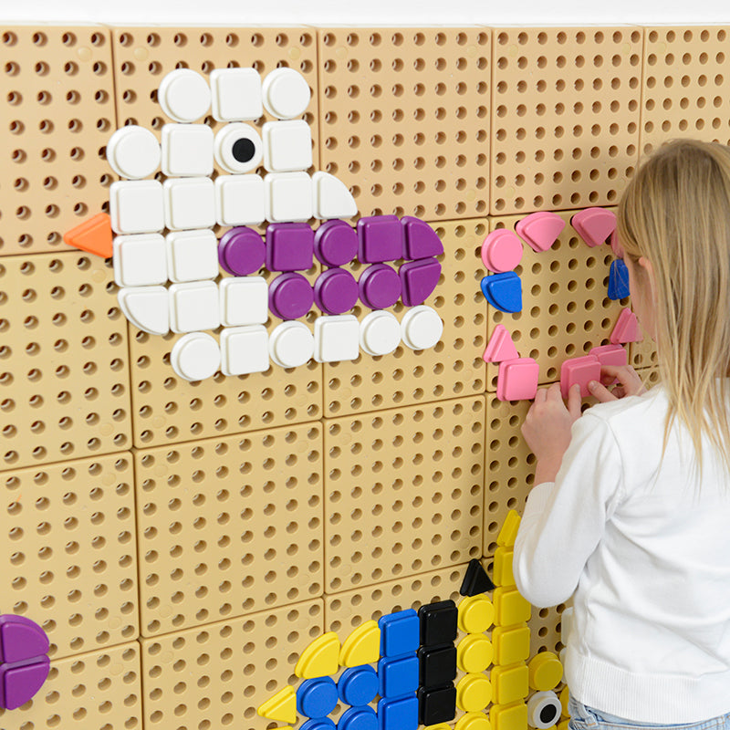 64 pieces of pastel and black & white geometric shapes from Masterkidz for hands-on learning.
