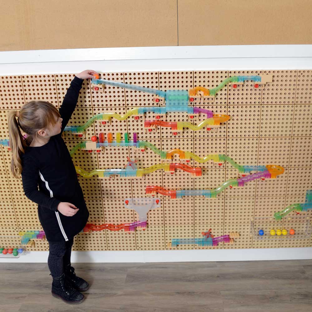 Masterkidz STEM Wall Kinetic Ball Trax Marble Run - 209 Pieces Set with Dominoes & Gears, Educational Learning Toys for Kids Ages 3+