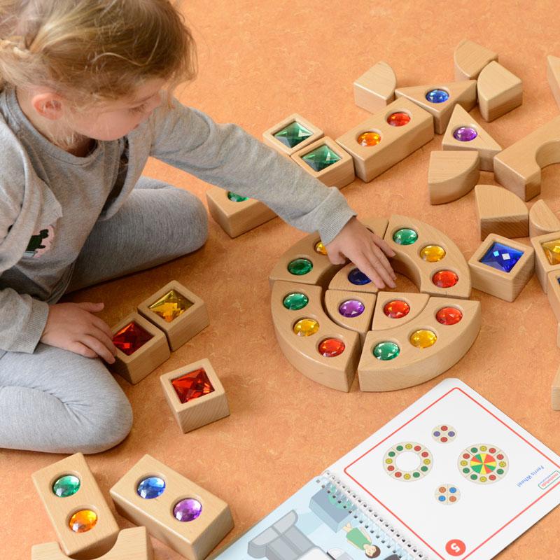 Beech Wood gemstone blocks for hands-on play, enhancing toddlers’ tactile stimulation, visual perception, and early learning skills