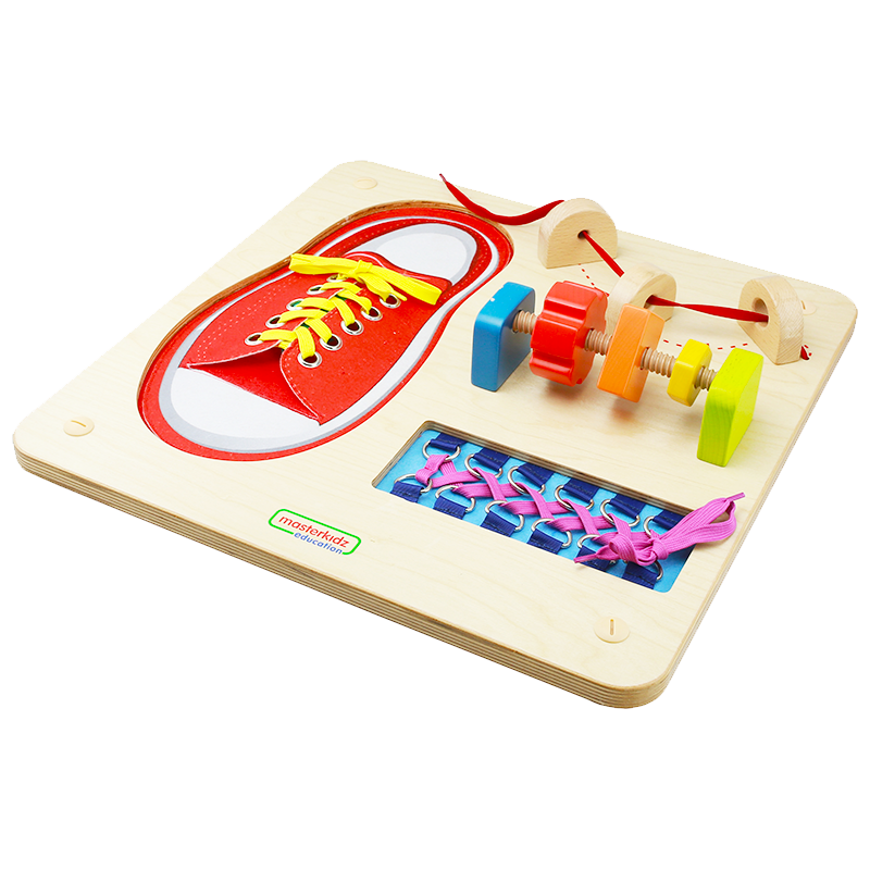 Montessori-inspired manual dexterity board for toddlers and preschoolers