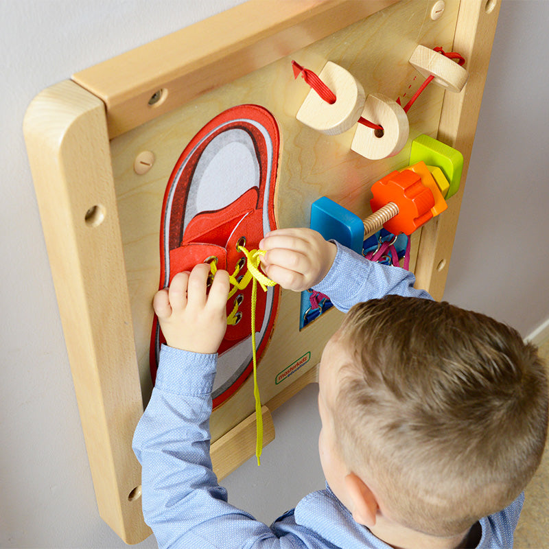 Montessori lacing and tying wall toy for toddlers and preschool children