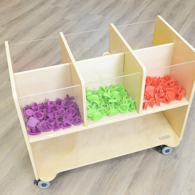 Classroom and playroom organizer with 6 compartments and lockable wheels