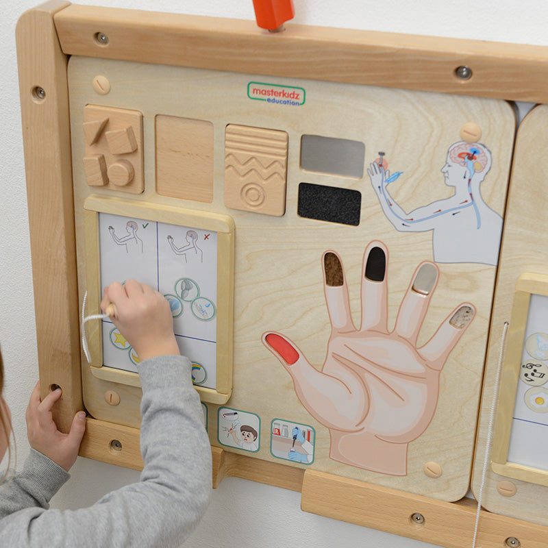 Masterkidz Wall Elements – Sense of Touch mounted in preschool classroom for sensory play