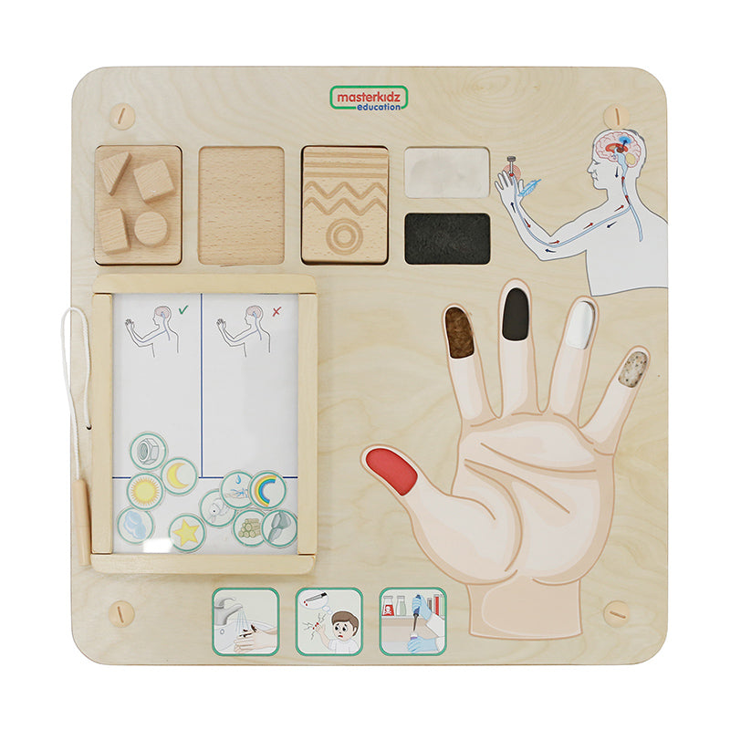 Children using Masterkidz tactile wall elements in early learning environment