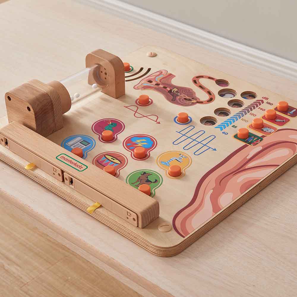 Sustainable wooden hearing learning wall element
