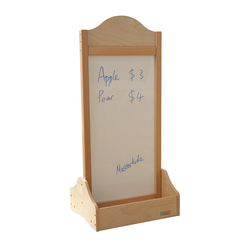 Masterkidz floorstand board – dry erase side for writing, chalkboard side for displaying pricing and announcements