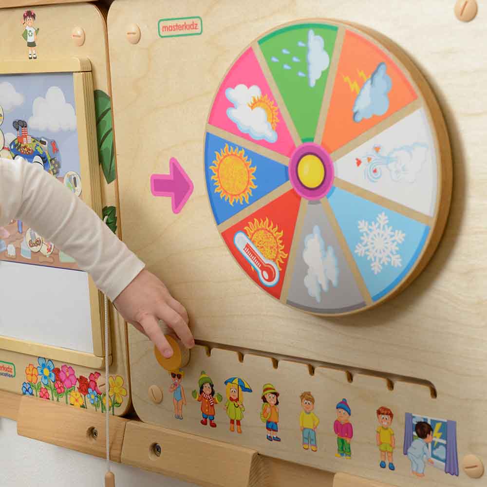 Interactive weather wheel learning board in classroom