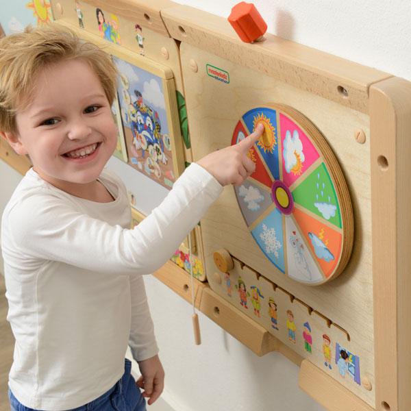 Weather and clothing learning wall element for preschool