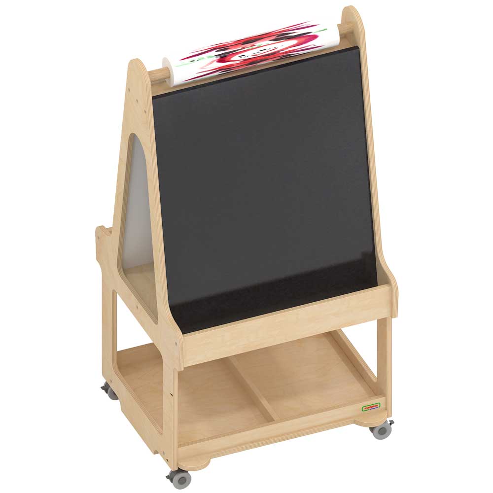 Montessori wooden art easel with paper roll dispenser