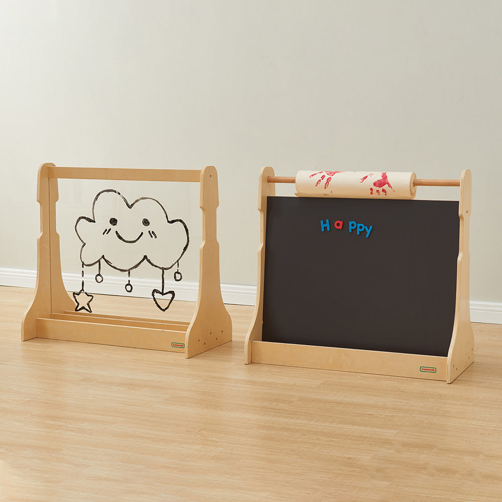 Two-sided use allows multiple children to paint simultaneously.