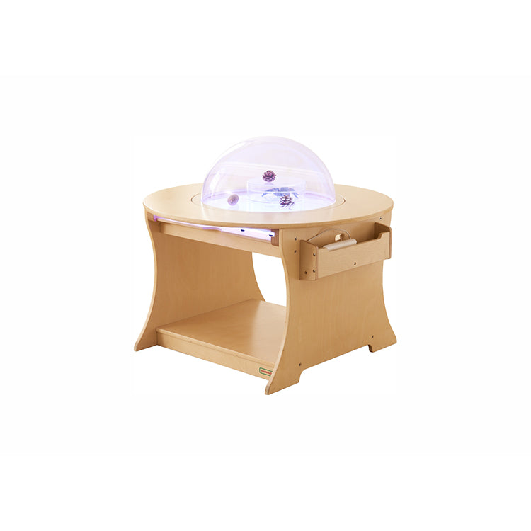 Masterkidz Hemispherical Exploration Table made of premium birch plywood with a central clear acrylic dome.