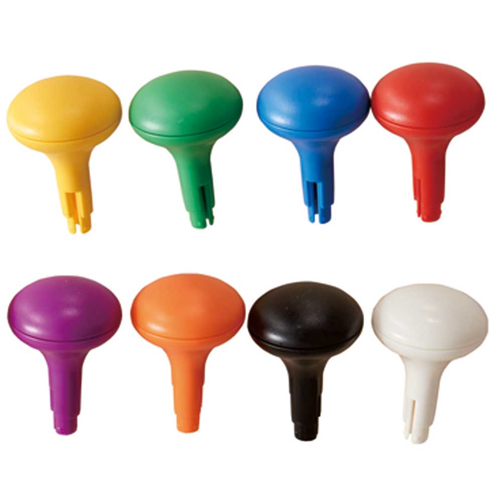 Close-up view of 64 jumbo pegs in red, orange, yellow, green, blue, purple, black and white.