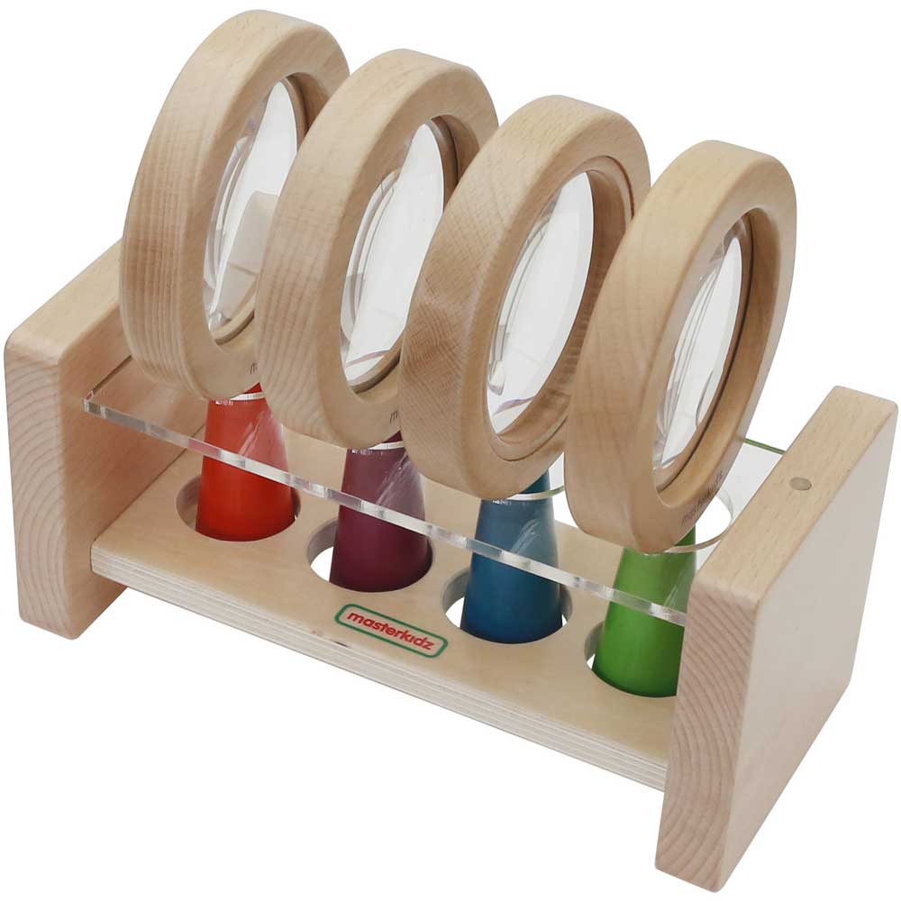 Kids science exploration magnifier set with wooden stand