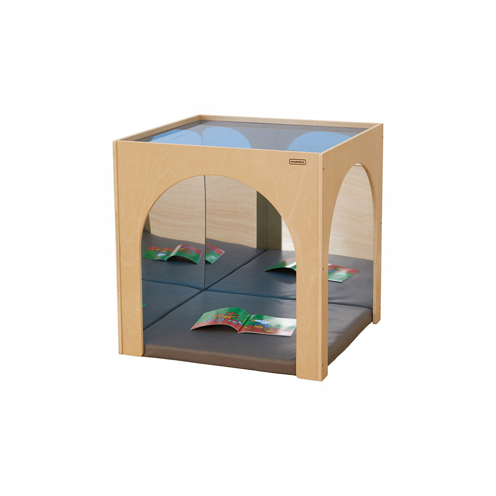 Transparent coloured top and mirrored sides create a spacious feel.