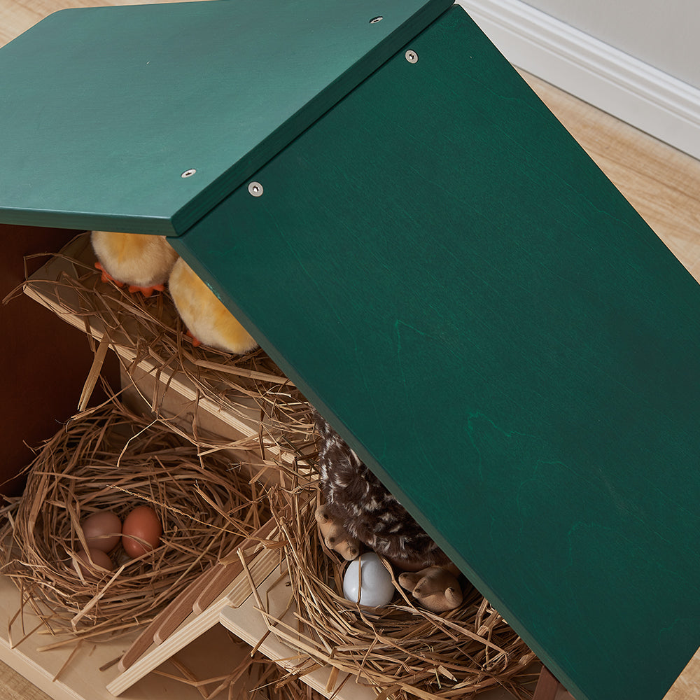 Pretend chicks around the hen house for small world play.
