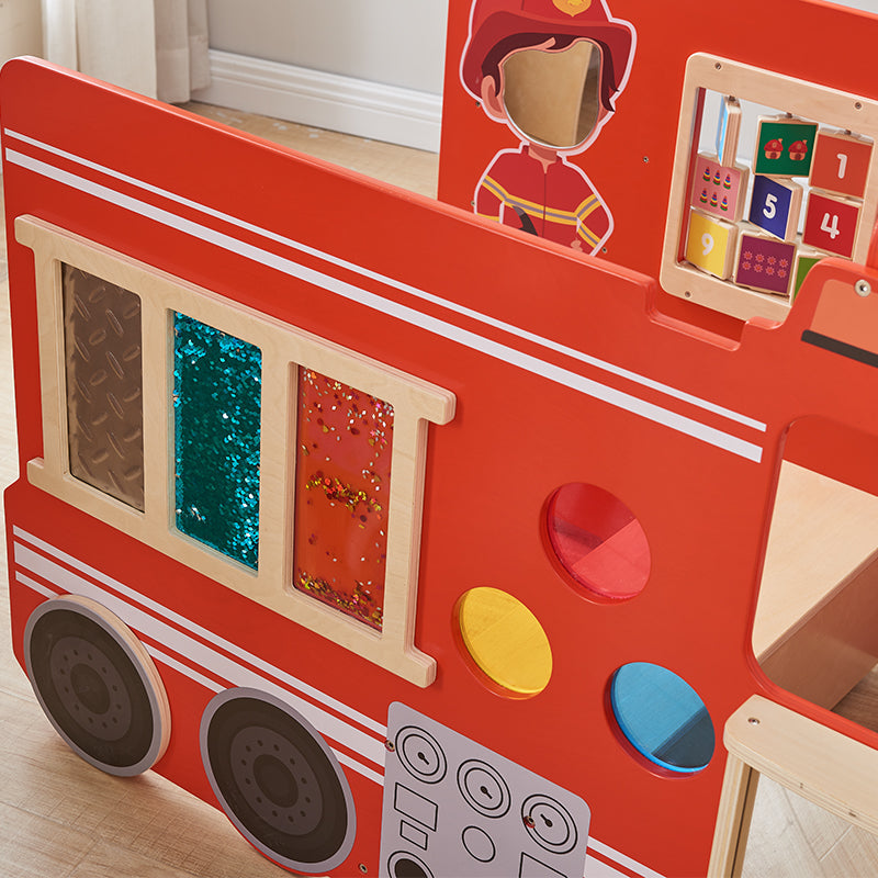 Masterkidz fire engine role play set on classroom, kids engaging in pretend rescue operations